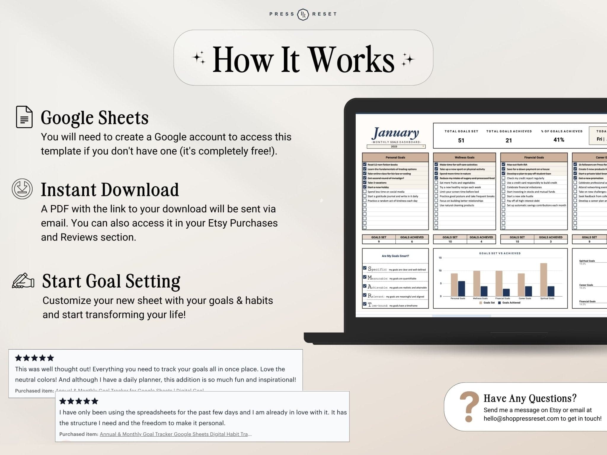 How to get access to your goal and habit spread sheet, original, color 1